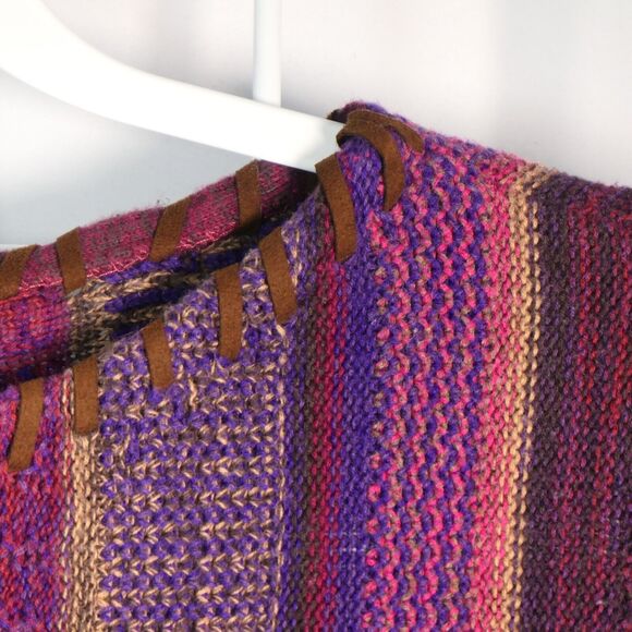 Chaps Sweater Womens PL Petite Large Purple Stripe Leather Trim Preppy Classic - Picture 4 of 8